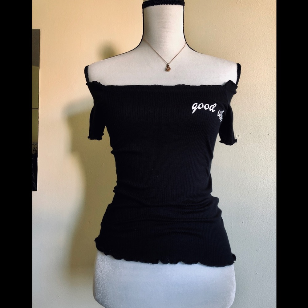 Cute black off the shoulder top.